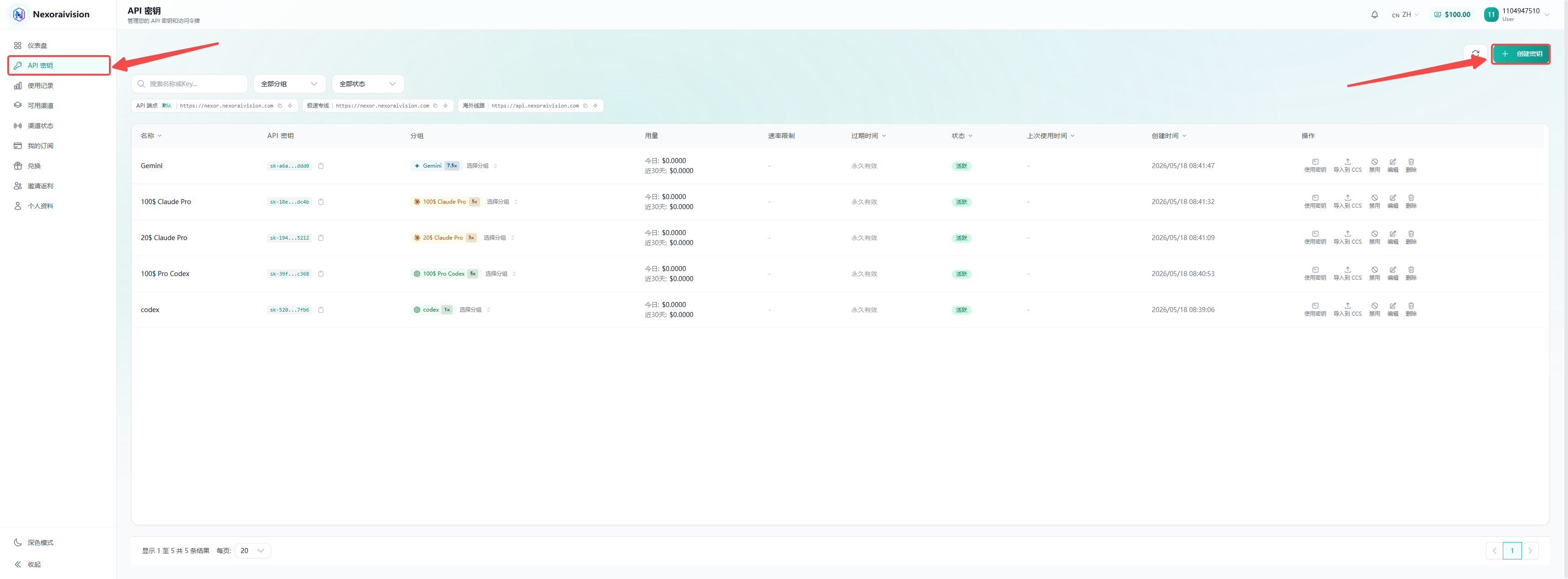 空的 API 密钥页面