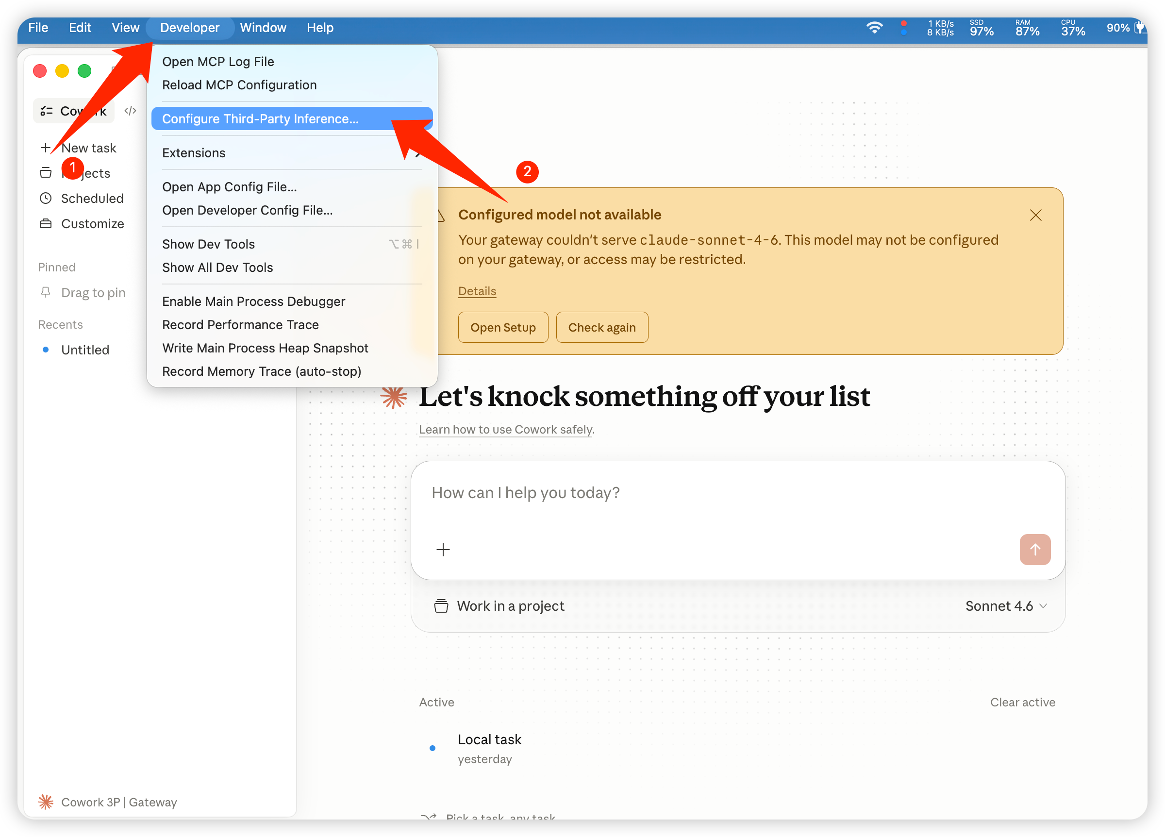 Developer → Configure Third-Party Inference